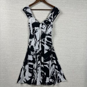 Vintage Y2K Pretty Woman Abstract Fit Flare Dress Medium Black White Sleeveless
